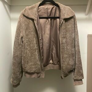 Tan corduroy full zip bomber style jacket